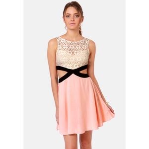 Lulus Embrace the Dark Sides Cutout Beige and Peach Dress